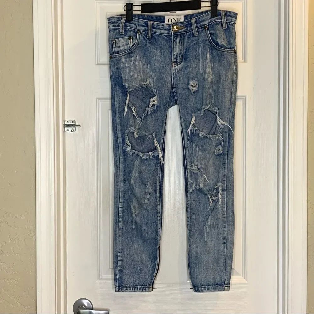 One Teaspoon Thrashed Free Birds Ankle Zip Denim Jeans Size 25